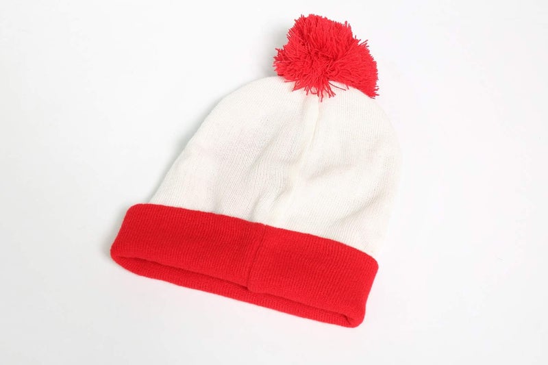 SSLR -Big-Kids-Halloween-Beanie-Hat-Red White Pom Pom Cuff Knit Christmas Hat - Image 3
